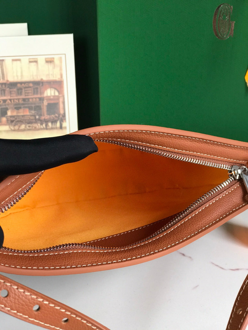 HIRONDELLE BAG 25 IN TAN LAMBSKIN AND BLACK GOYARDINE CANVAS