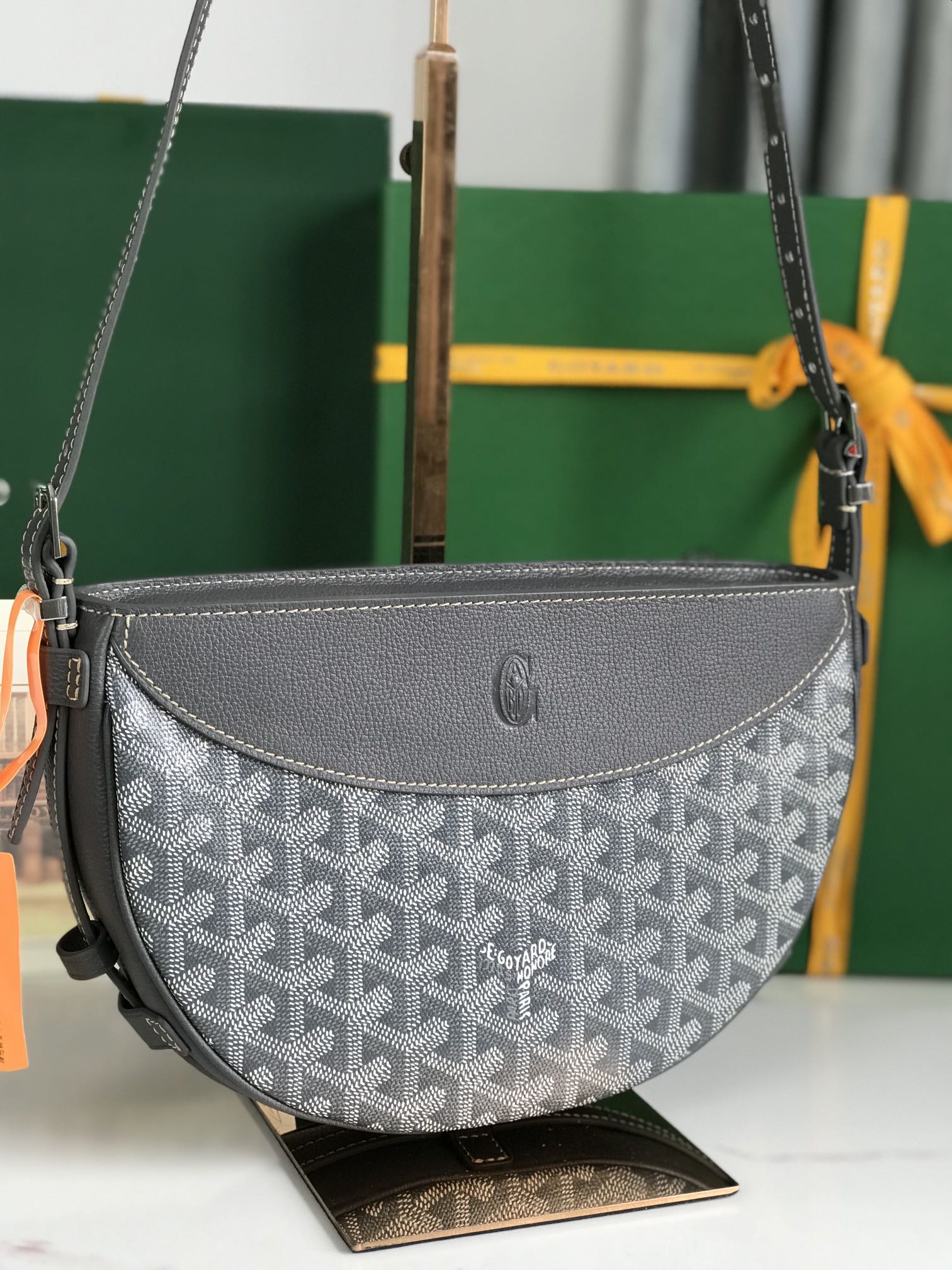 HIRONDELLE BAG 25 IN GRAY LAMBSKIN AND GOYARDINE CANVAS