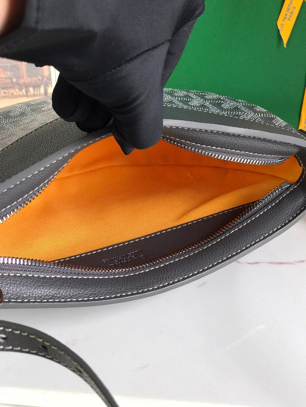 HIRONDELLE BAG 25 IN GRAY LAMBSKIN AND GOYARDINE CANVAS