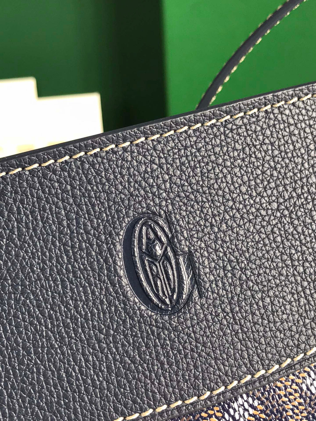 HIRONDELLE BAG 25 IN NAVY BLUE LAMBSKIN AND GOYARDINE CANVAS