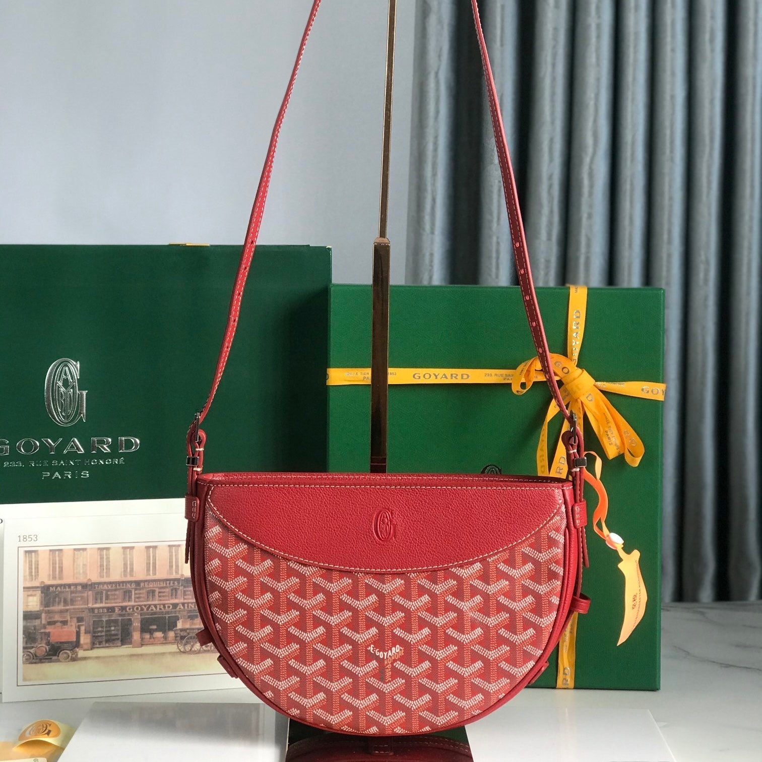 HIRONDELLE BAG 25 IN CLASSIC RED LAMBSKIN AND GOYARDINE CANVAS