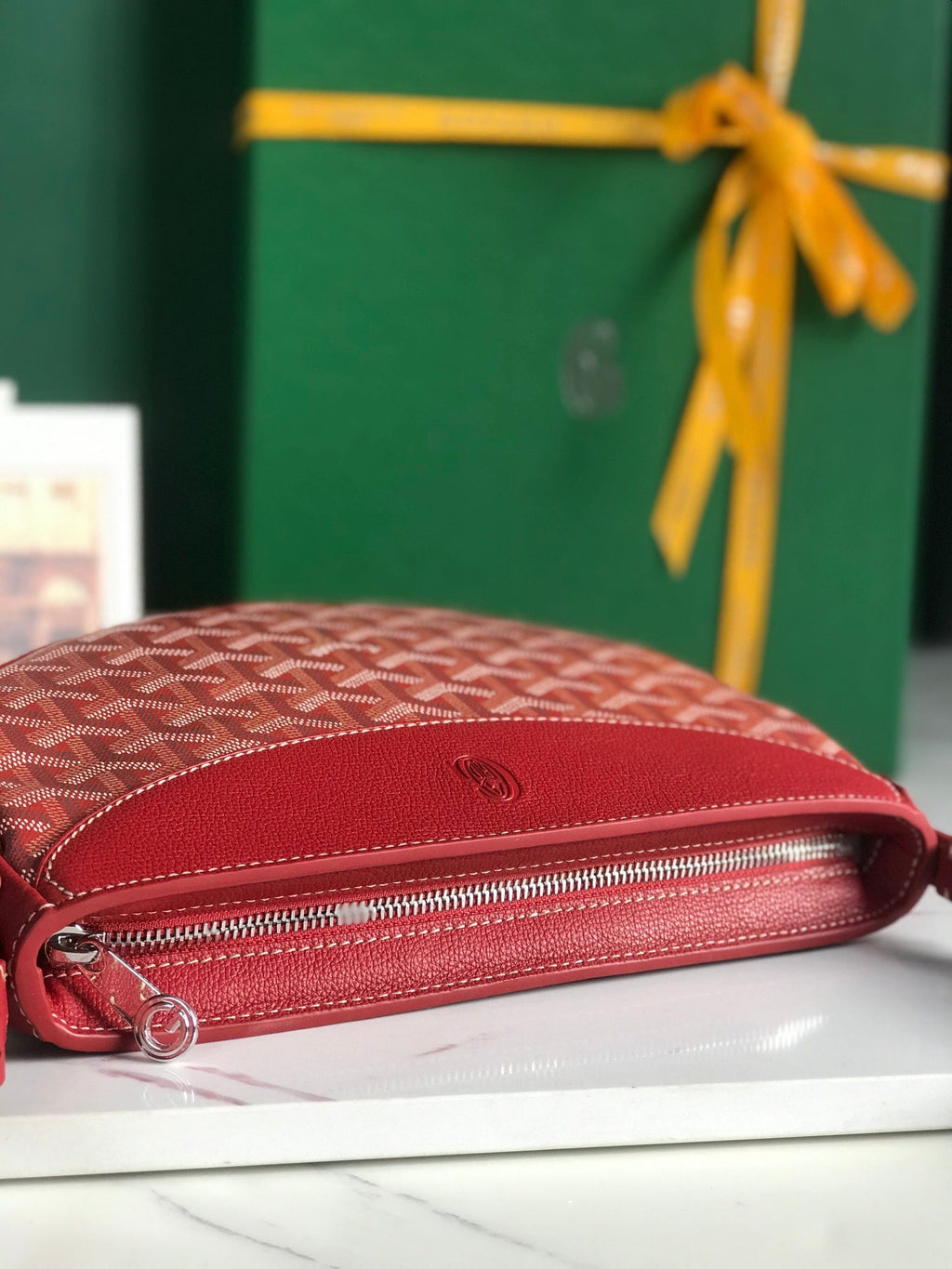 HIRONDELLE BAG 25 IN CLASSIC RED LAMBSKIN AND GOYARDINE CANVAS