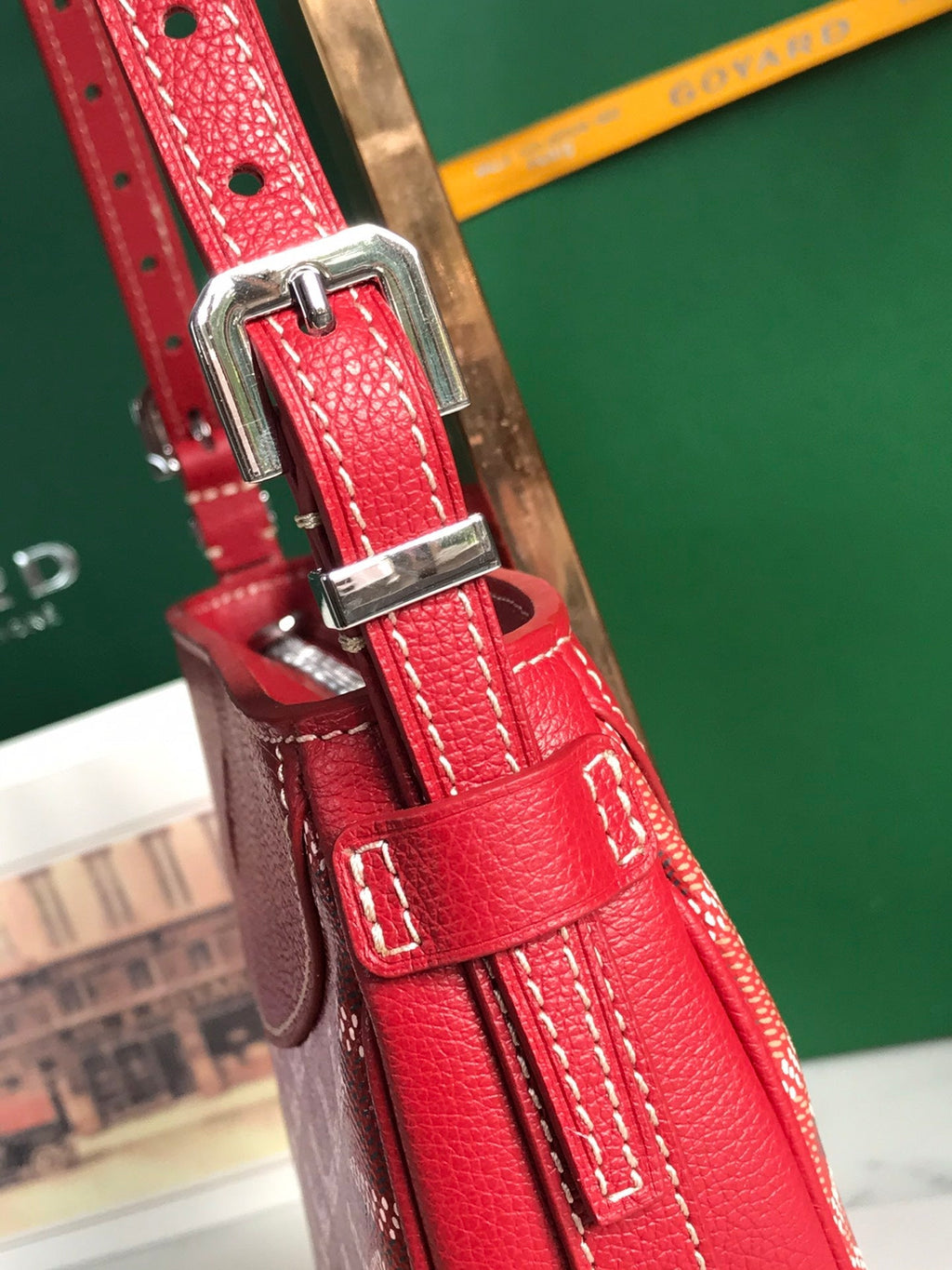 HIRONDELLE BAG 25 IN CLASSIC RED LAMBSKIN AND GOYARDINE CANVAS