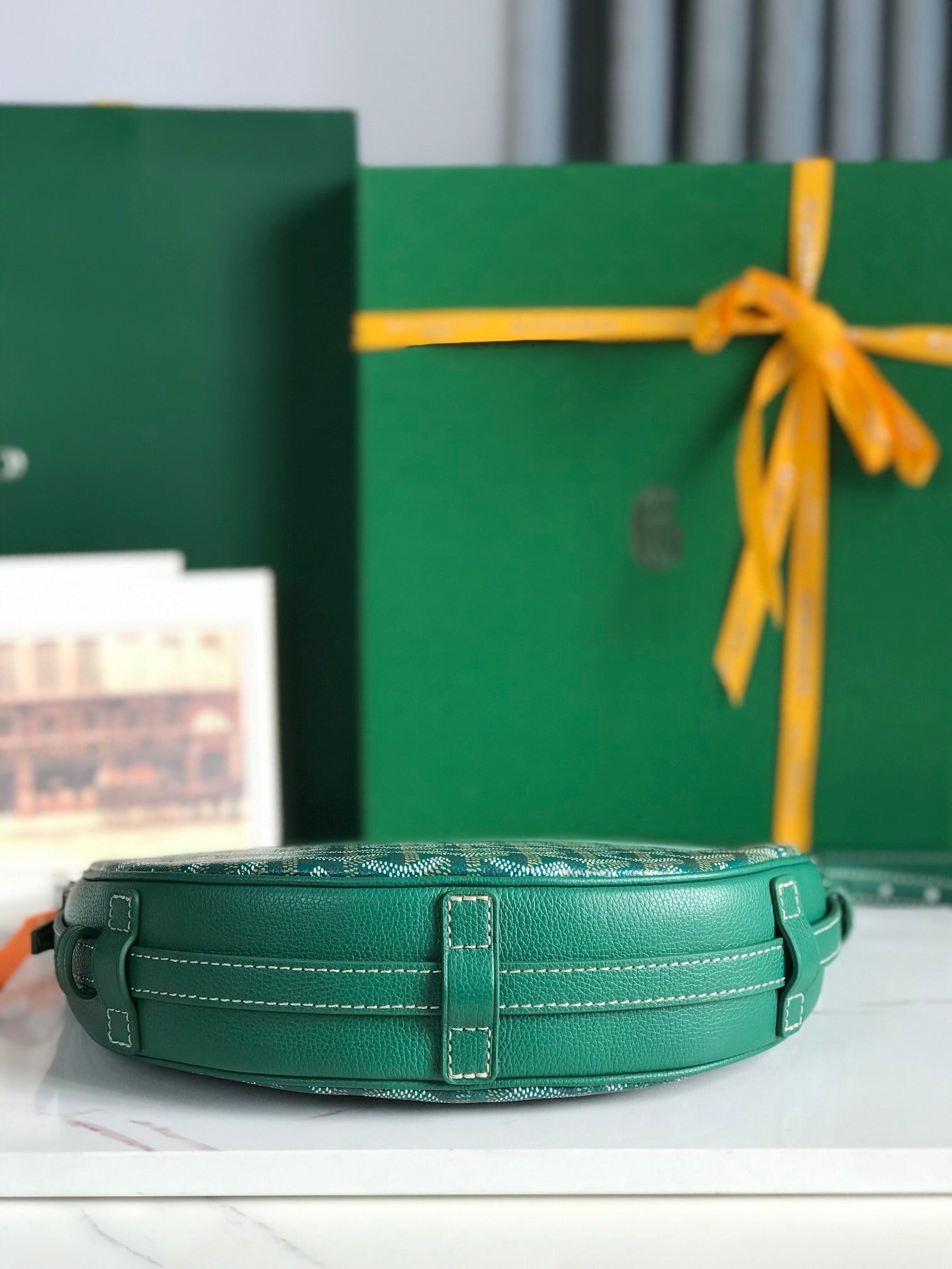 HIRONDELLE BAG 25 IN GREEN LAMBSKIN AND GOYARDINE CANVAS