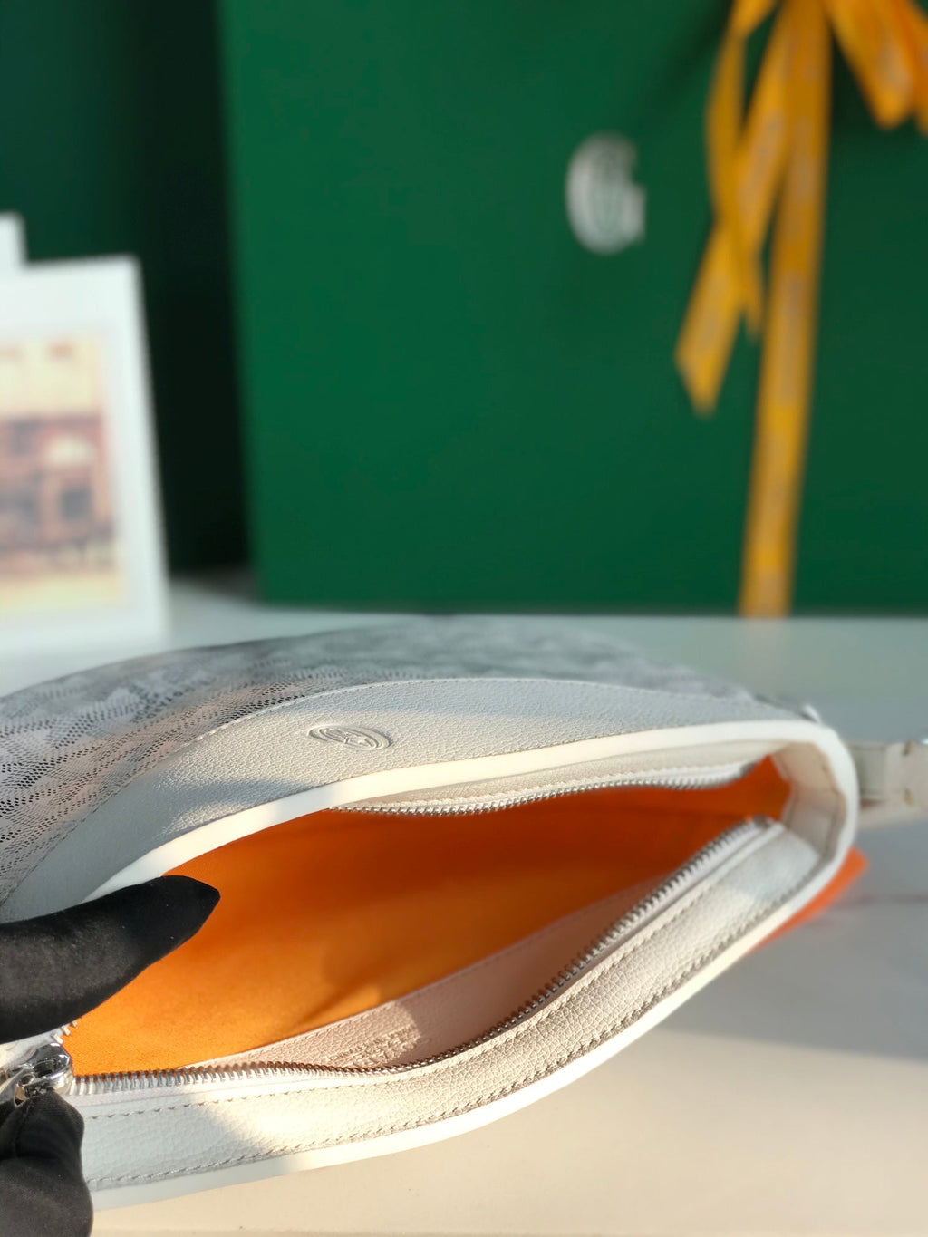 HIRONDELLE BAG 25 IN WHITE LAMBSKIN AND GOYARDINE CANVAS