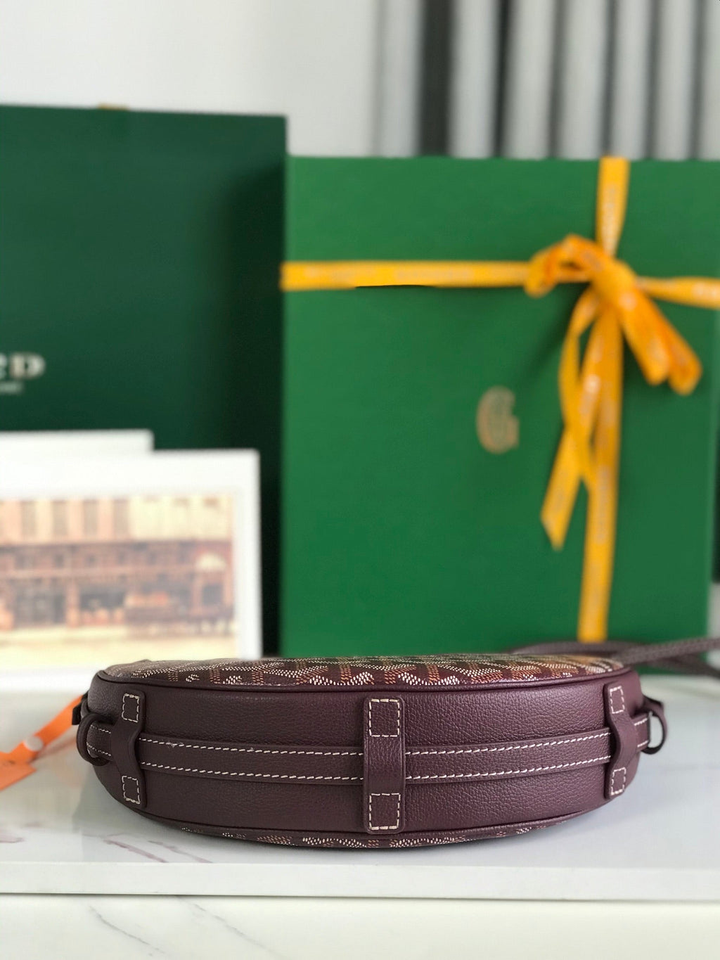 HIRONDELLE BAG 25 IN WINE RED LAMBSKIN AND GOYARDINE CANVAS