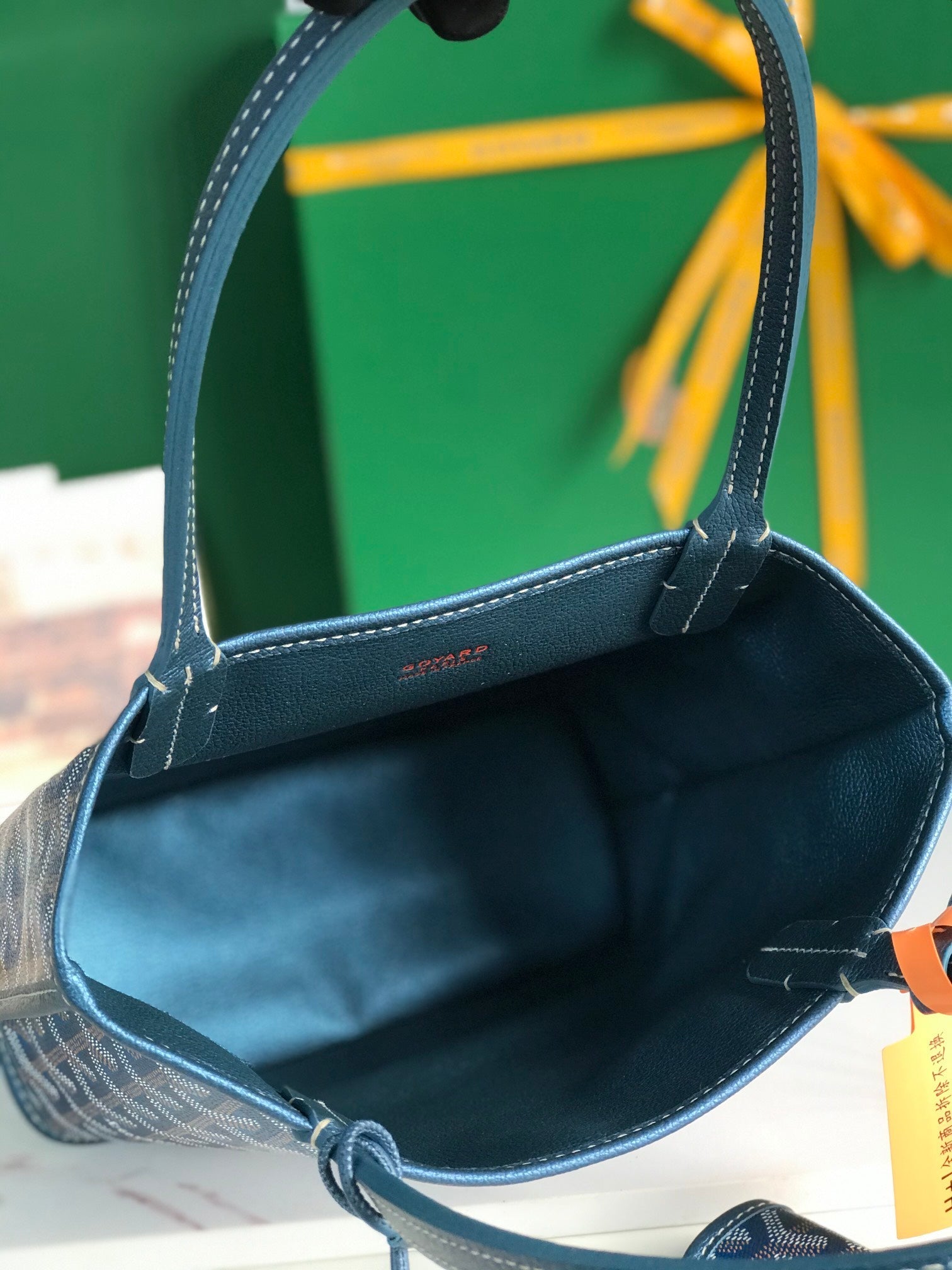 ANJOU MINI BAG 20 IN NAVY BLUE  CALFSKIN AND GOYARDINE CANVAS