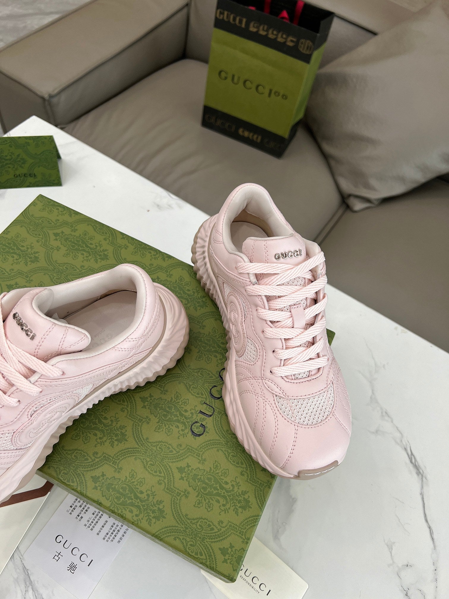 GG RIPPLE TRAINER LIGHT PASTEL PINK LAMBSKIN