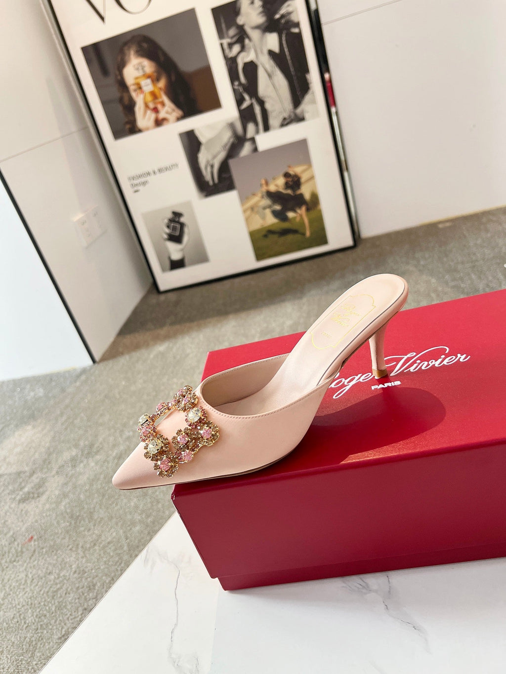 EFFLORESCENCE MULES IN LIGHT FAWN SATIN