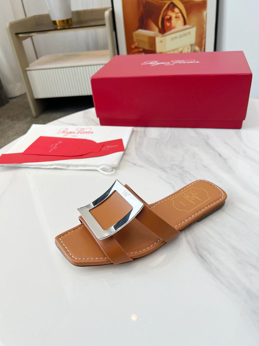 VIV' BY THE SEA MULES IN BRONZE BROWN CALFSKIN SILVER BUCKLE