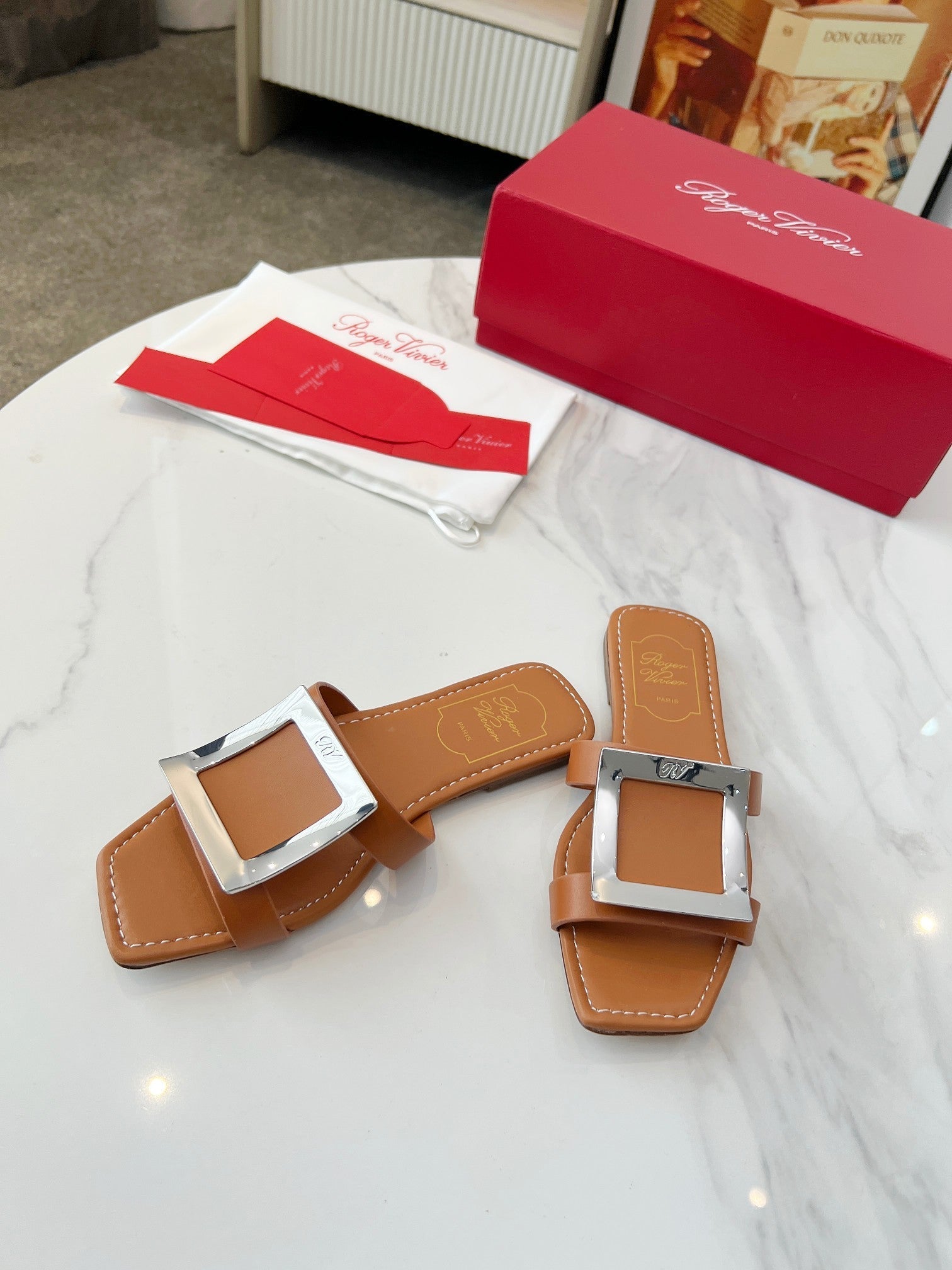 VIV' BY THE SEA MULES IN BRONZE BROWN CALFSKIN SILVER BUCKLE