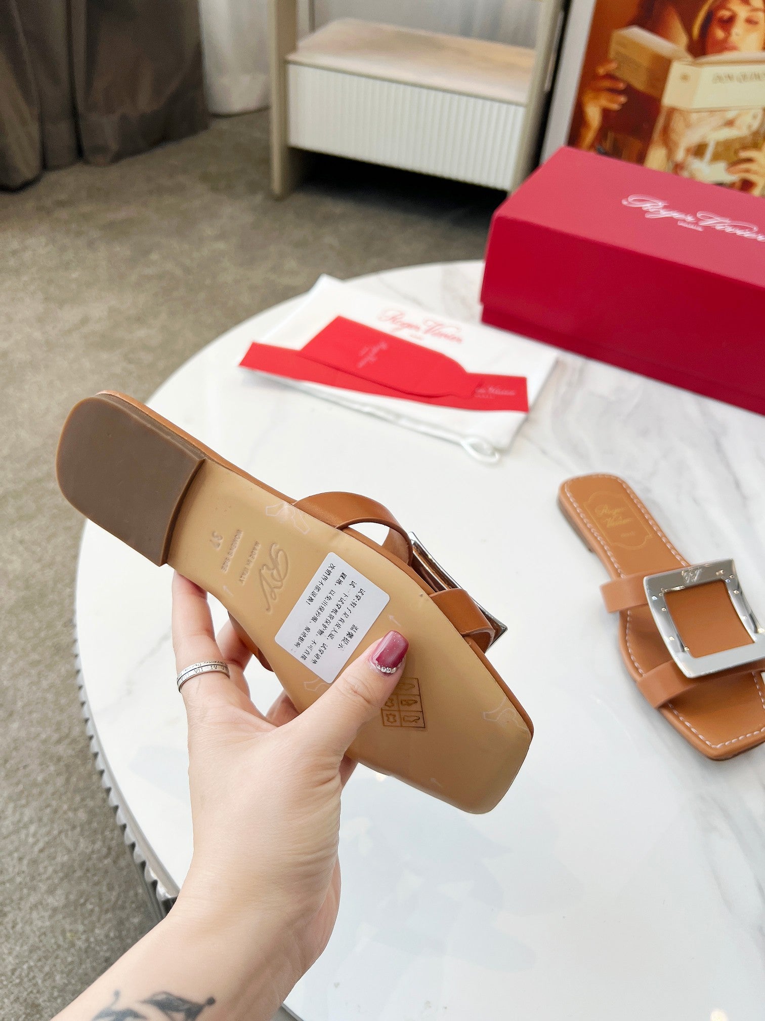 VIV' BY THE SEA MULES IN BRONZE BROWN CALFSKIN SILVER BUCKLE