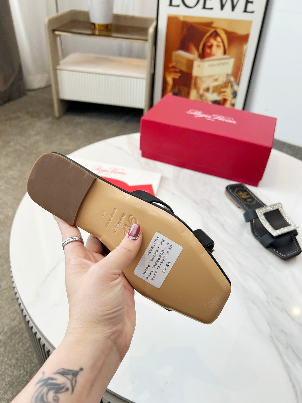 VIV' BY THE SEA MULES IN BLACK CALFSKIN CRYSTAL BUCKLE