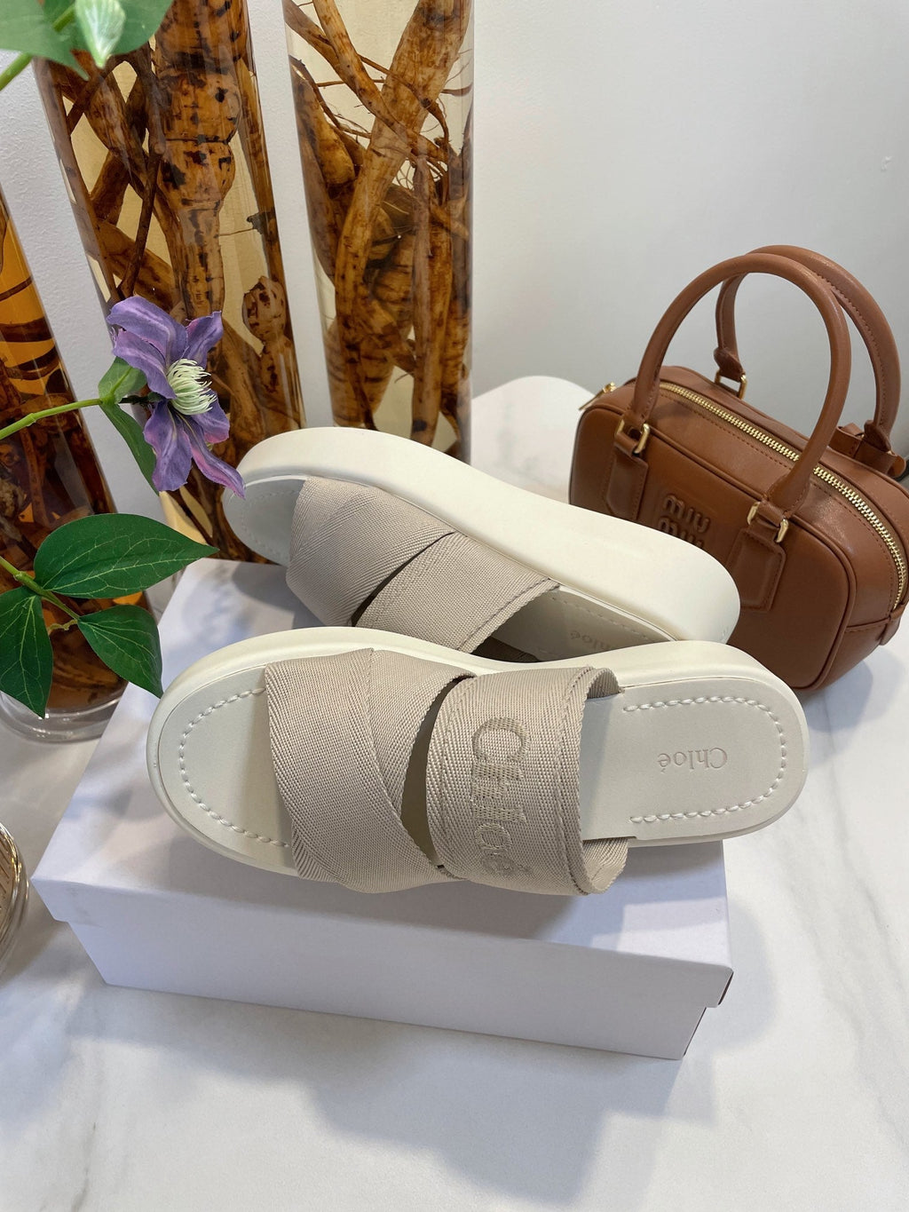 WOODY WEDGE SANDALS IN DOVE GREY CANVAS WITH WHITE RUBBER SOLE