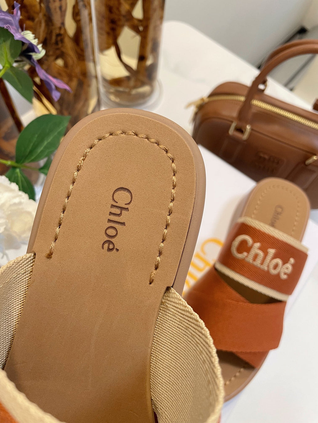 WOODY WEDGE SANDALS IN BRONZE BROWN CANVAS WITH CIDER BROWN RUBBER SOLE