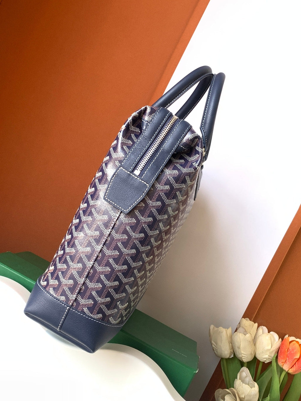 CISALPIN DOCUMENT CASE 39 IN NAVY BLUE GOYARDINE CANVAS AND CALFSKIN