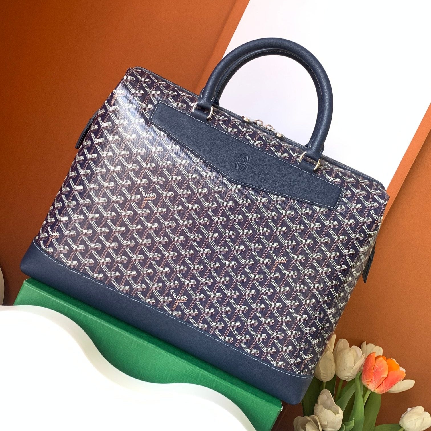 CISALPIN DOCUMENT CASE 39 IN NAVY BLUE GOYARDINE CANVAS AND CALFSKIN