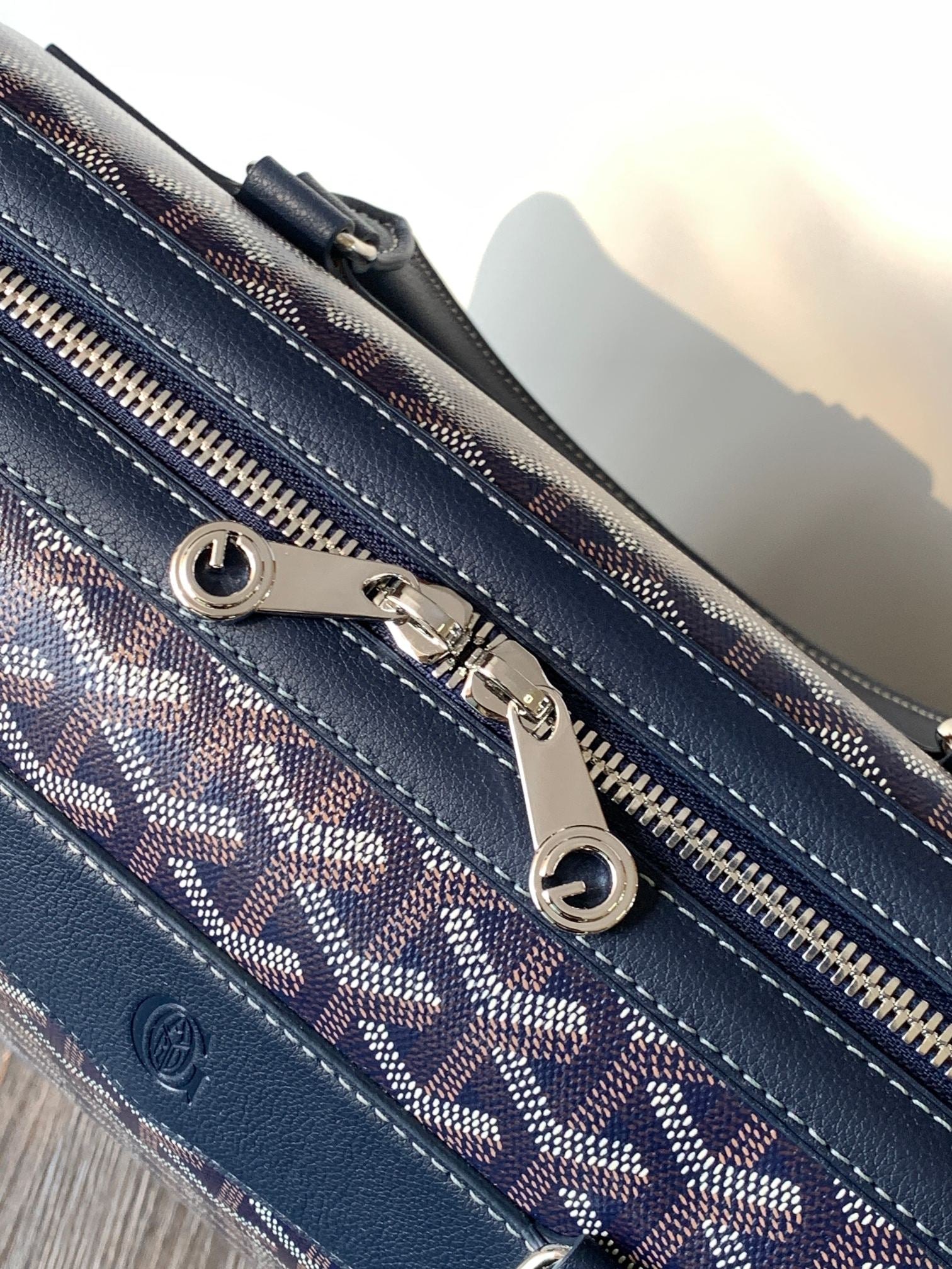 CISALPIN DOCUMENT CASE 39 IN NAVY BLUE GOYARDINE CANVAS AND CALFSKIN