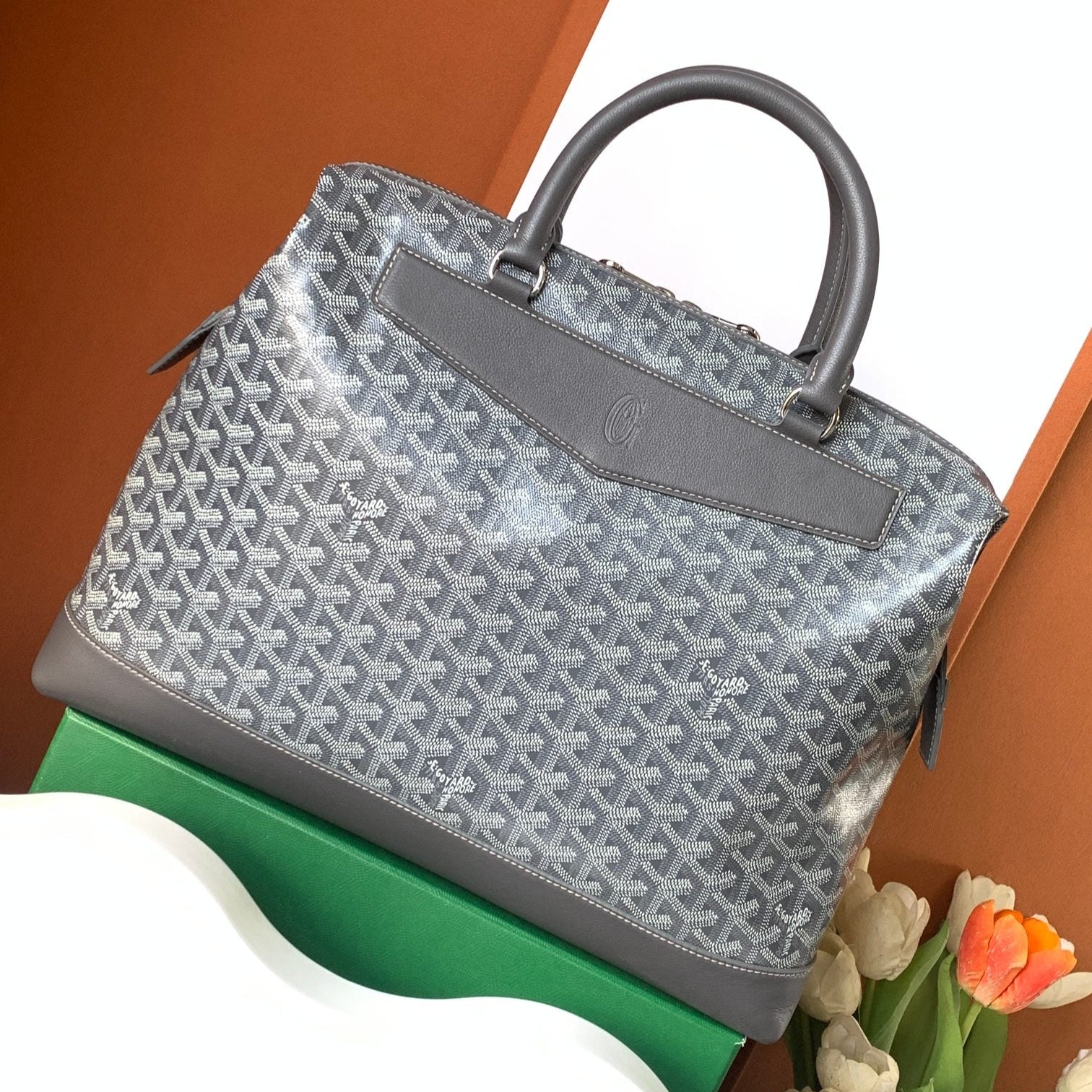 CISALPIN DOCUMENT CASE 39 IN GRAY GOYARDINE CANVAS AND CALFSKIN