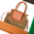 ALIGRE BAG 40 IN RED ORANGE WOVEN RAFFIA AND CALFSKIN