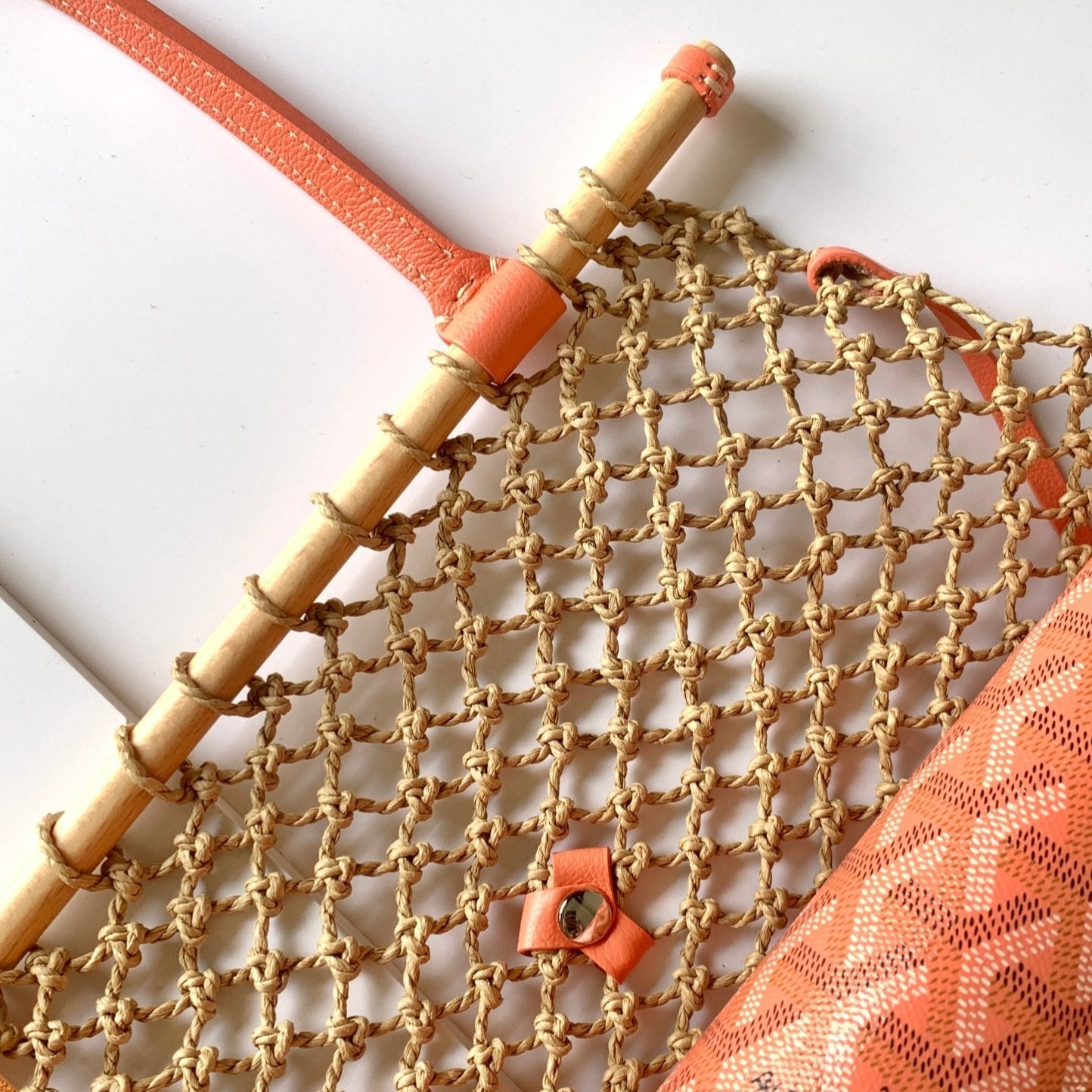 ALIGRE BAG 40 IN RED ORANGE WOVEN RAFFIA AND CALFSKIN