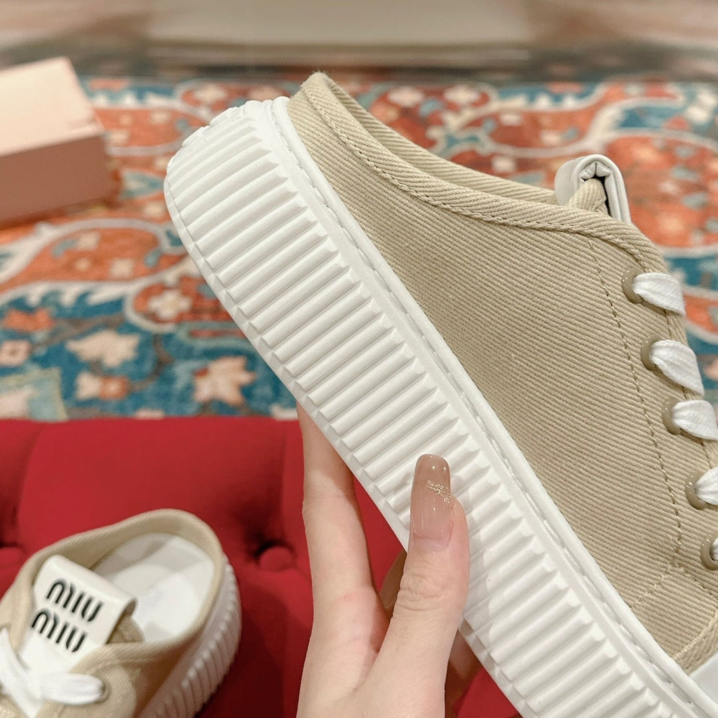 Sneakers Mules Bright Cream Color Canvas