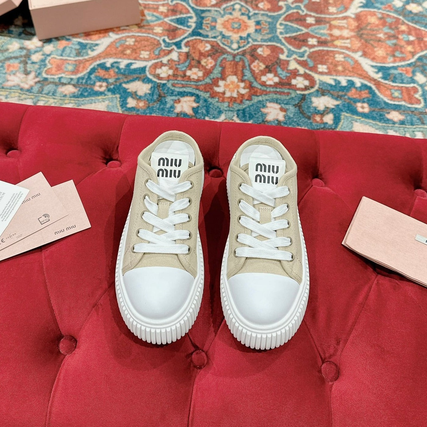 Sneakers Mules Bright Cream Color Canvas