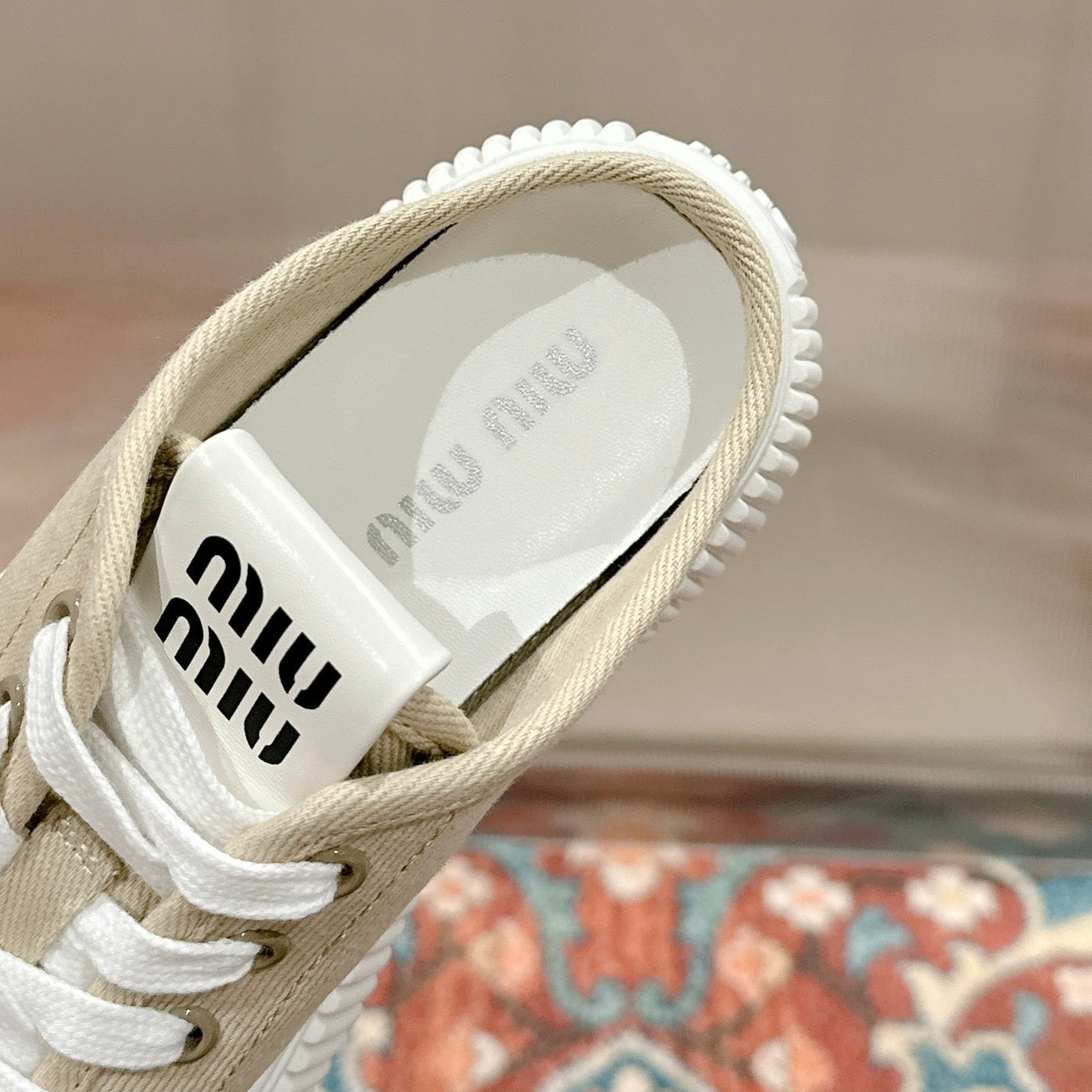 Sneakers Mules Bright Cream Color Canvas