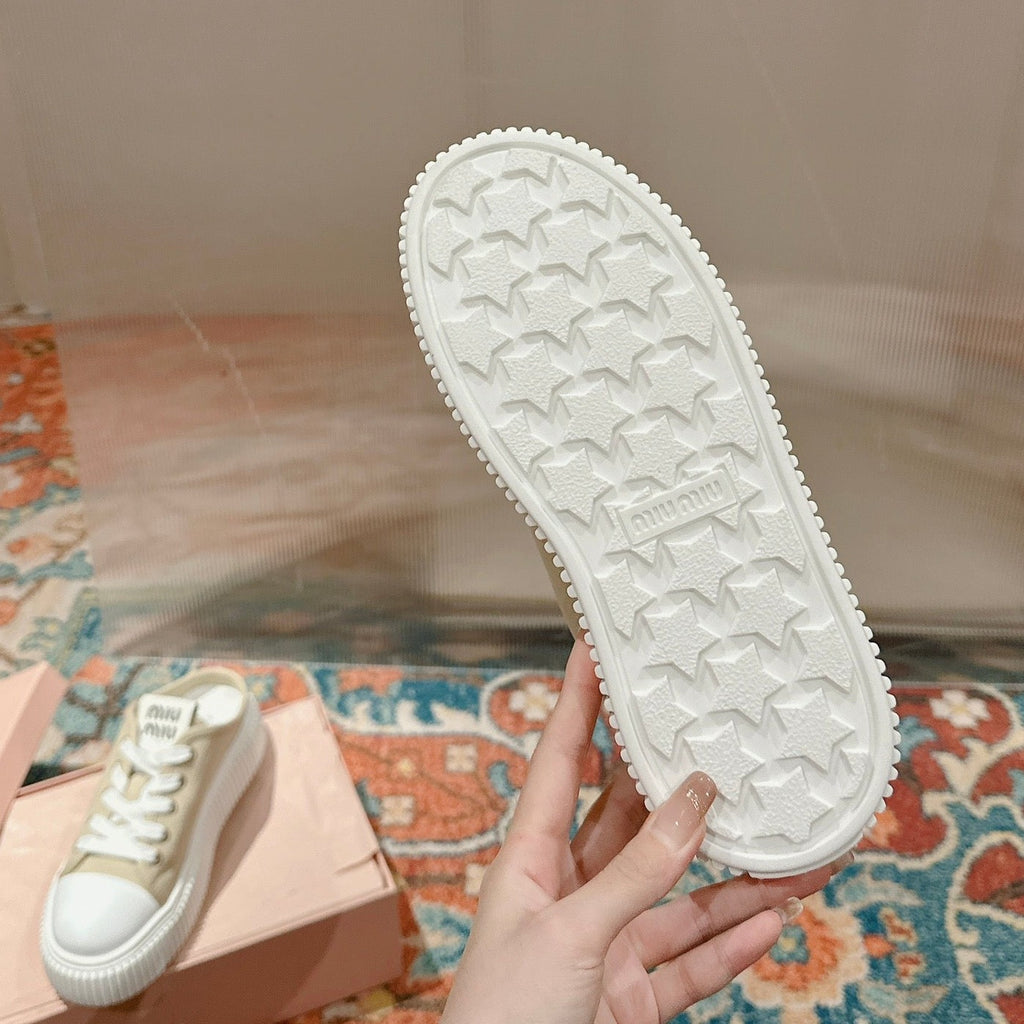 Sneakers Mules Bright Cream Color Canvas