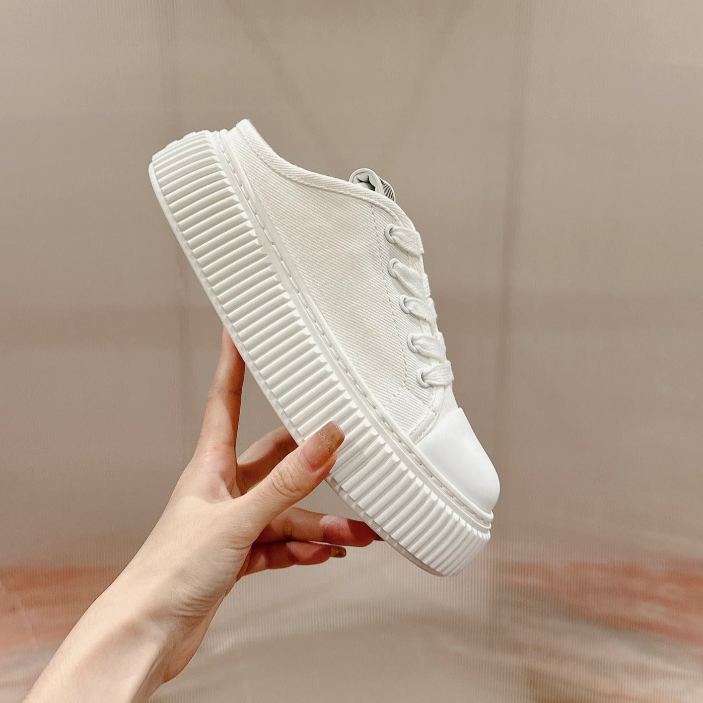 Sneakers Mules White Canvas