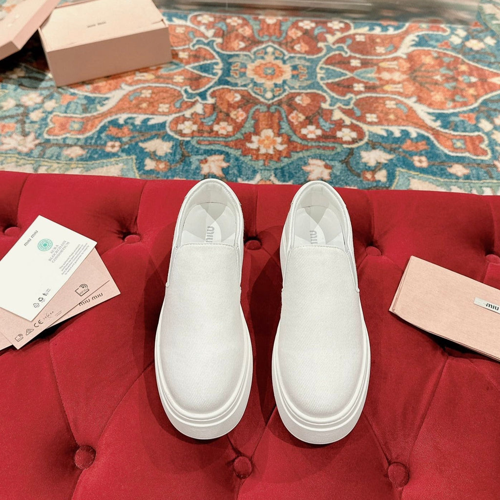 Slip-on Shoes  High Sole White Canvas