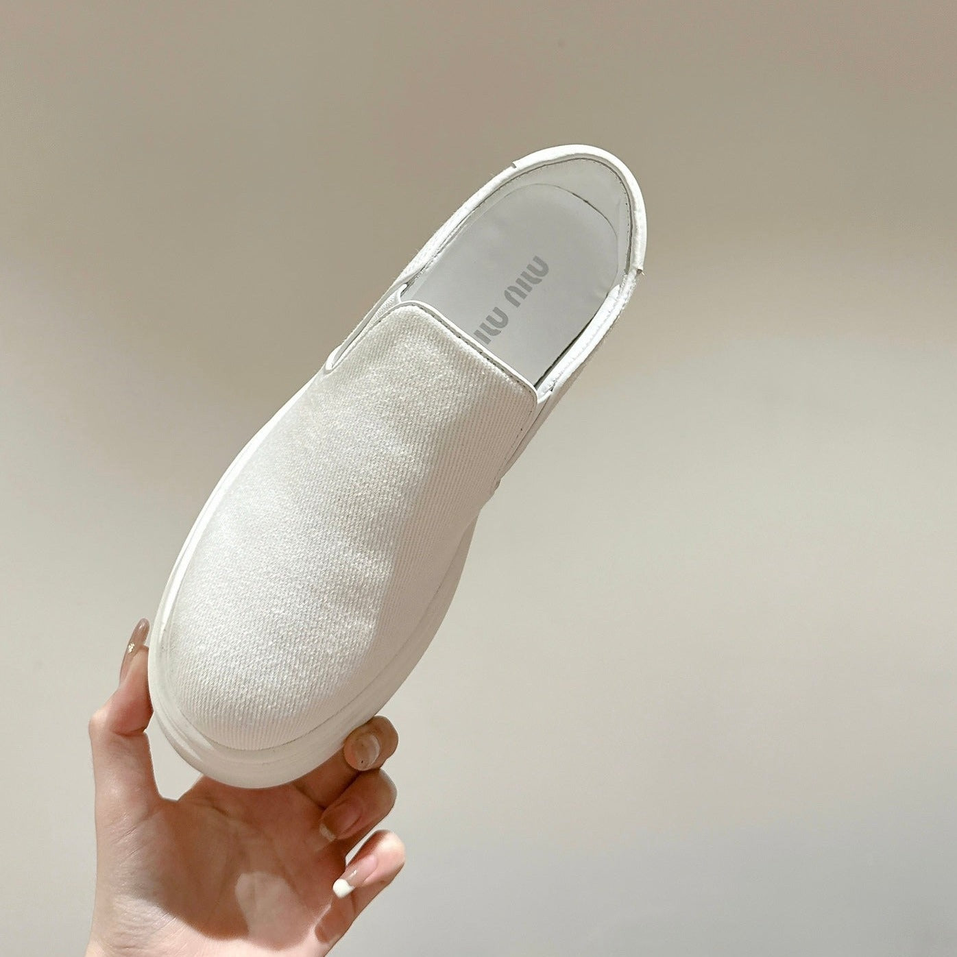 Slip-on Shoes  High Sole White Canvas