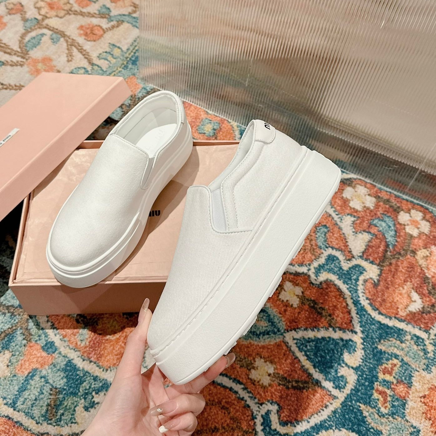 Slip-on Shoes  High Sole White Canvas