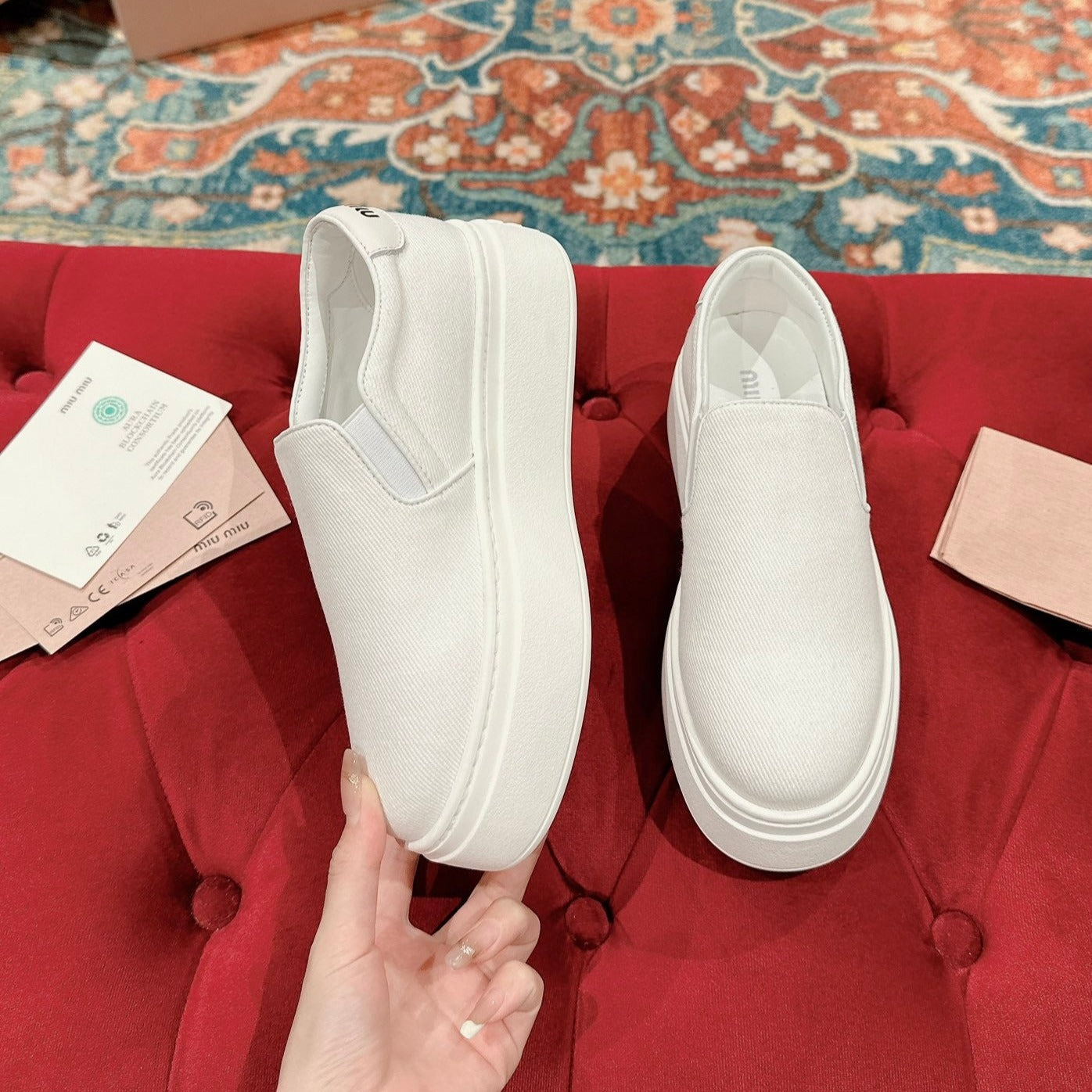 Slip-on Shoes  High Sole White Canvas