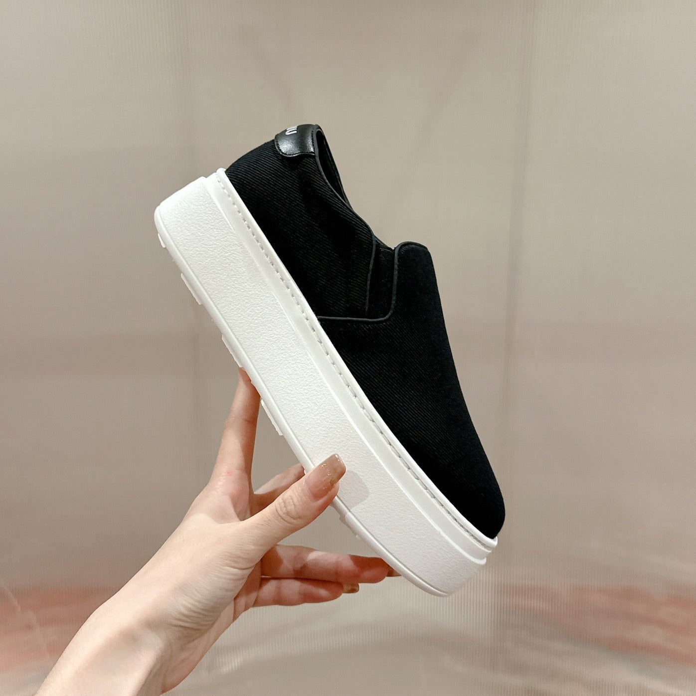 Slip-on Shoes  High Sole Black Canvas