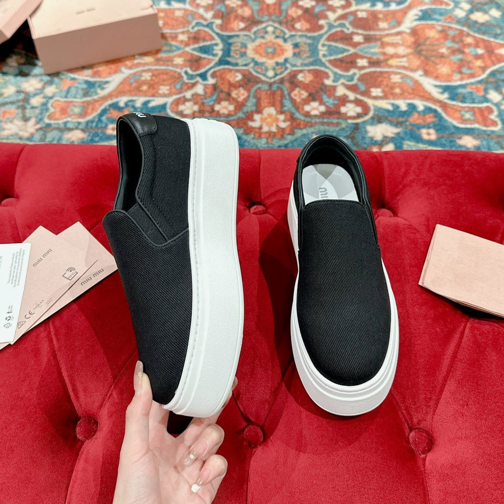 Slip-on Shoes  High Sole Black Canvas