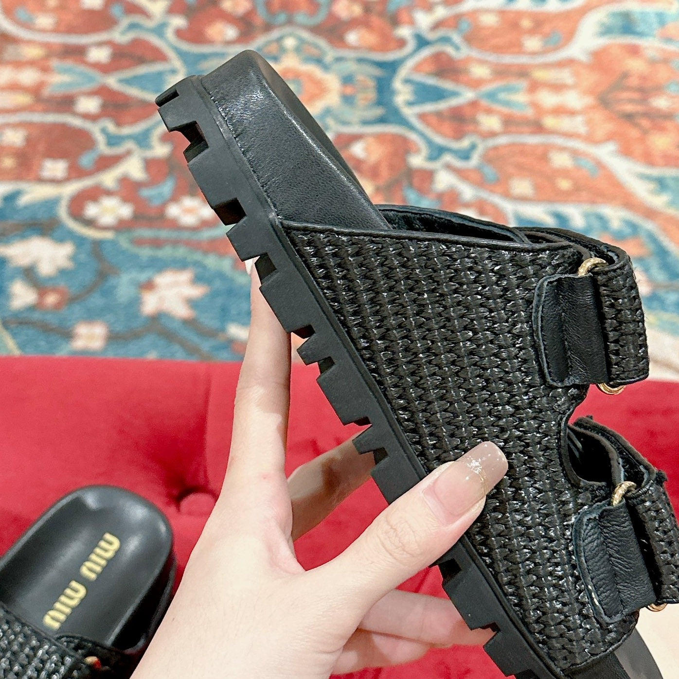 Women's Sandals Black Sheepskin With Straps