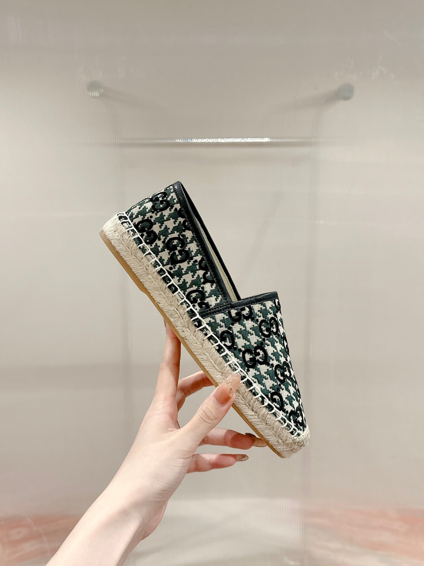 GG ESPADRILLE LOAFER BLACK AND BASIL CANVAS