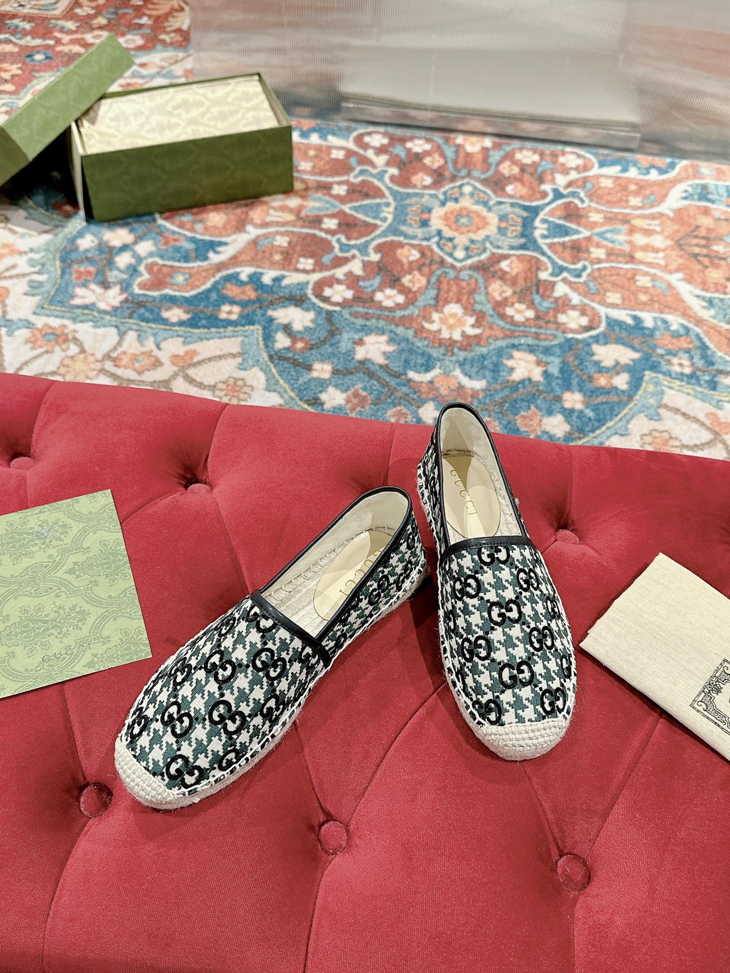 GG ESPADRILLE LOAFER BLACK AND BASIL CANVAS