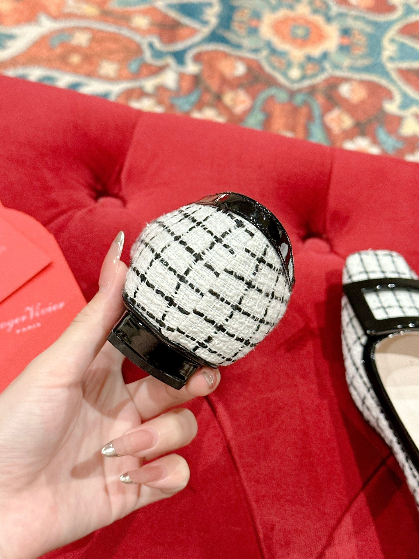 TROMPETTE BALLERINAS IN WHITE TWEED WITH BLACK STRIPES