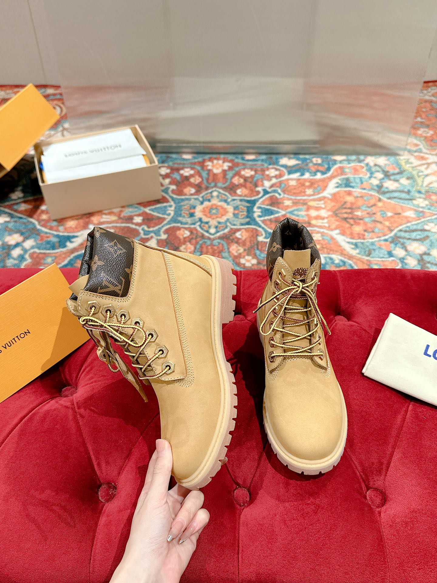 LV X TIMBERLAND ANKLE BOOT IN TORTILLA BROWN SUEDE