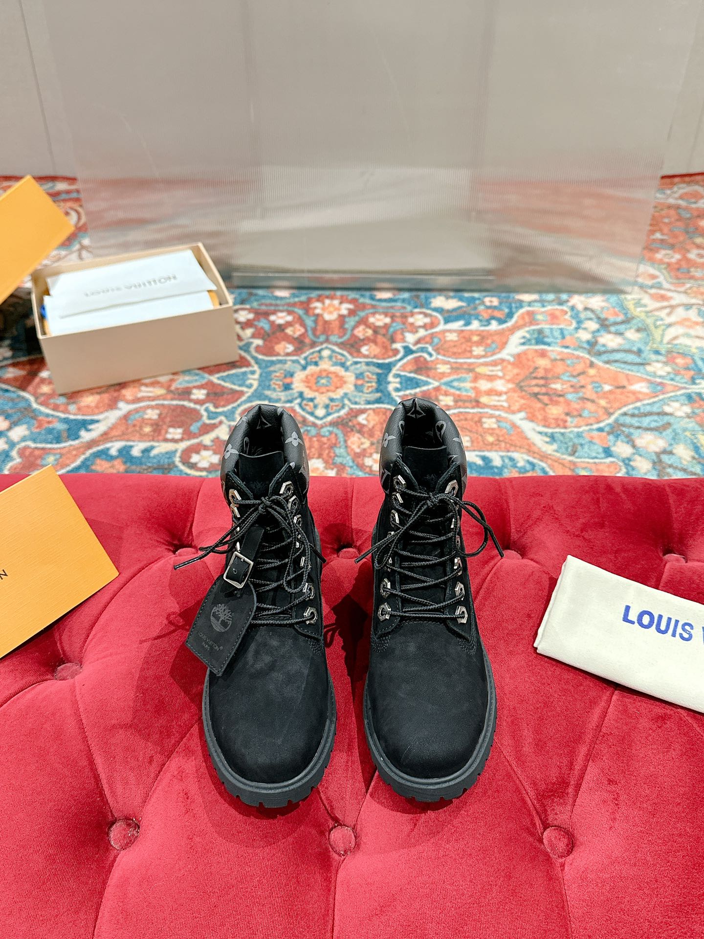 LV X TIMBERLAND ANKLE BOOT IN BLACK SUEDE