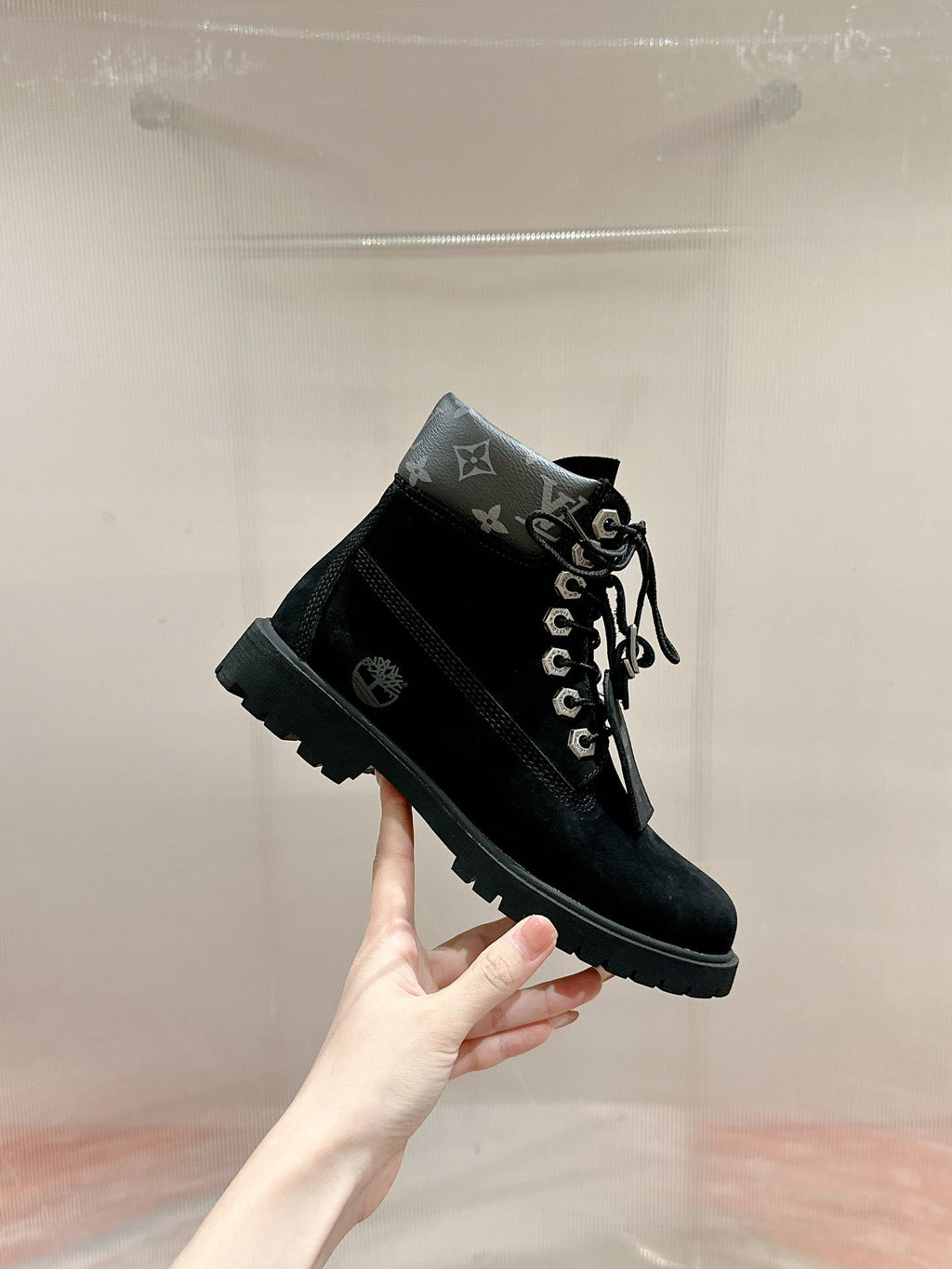 LV X TIMBERLAND ANKLE BOOT IN BLACK SUEDE