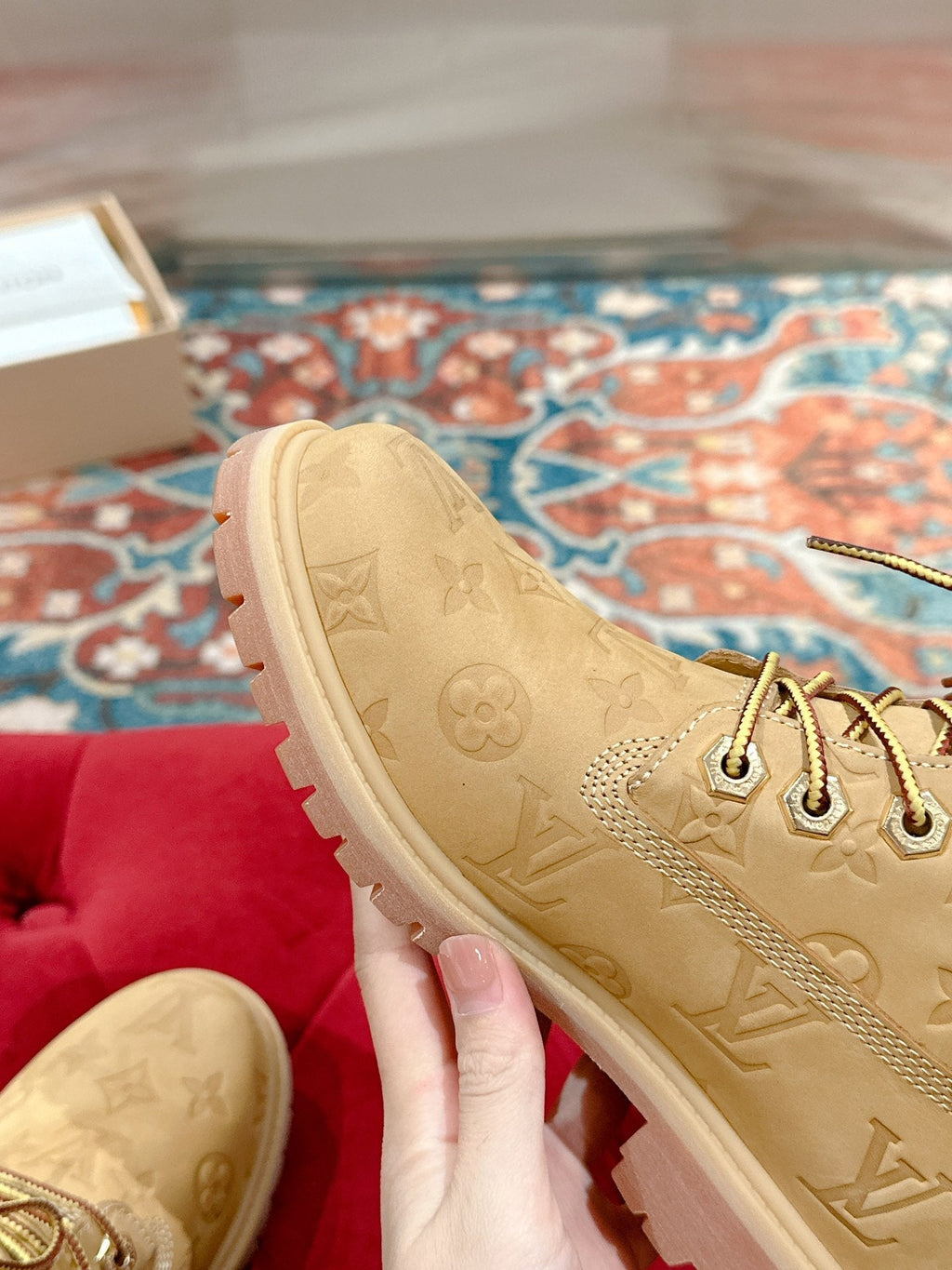 LV X TIMBERLAND ANKLE BOOT IN TORTILLA BROWN MONOGRAM SUEDE