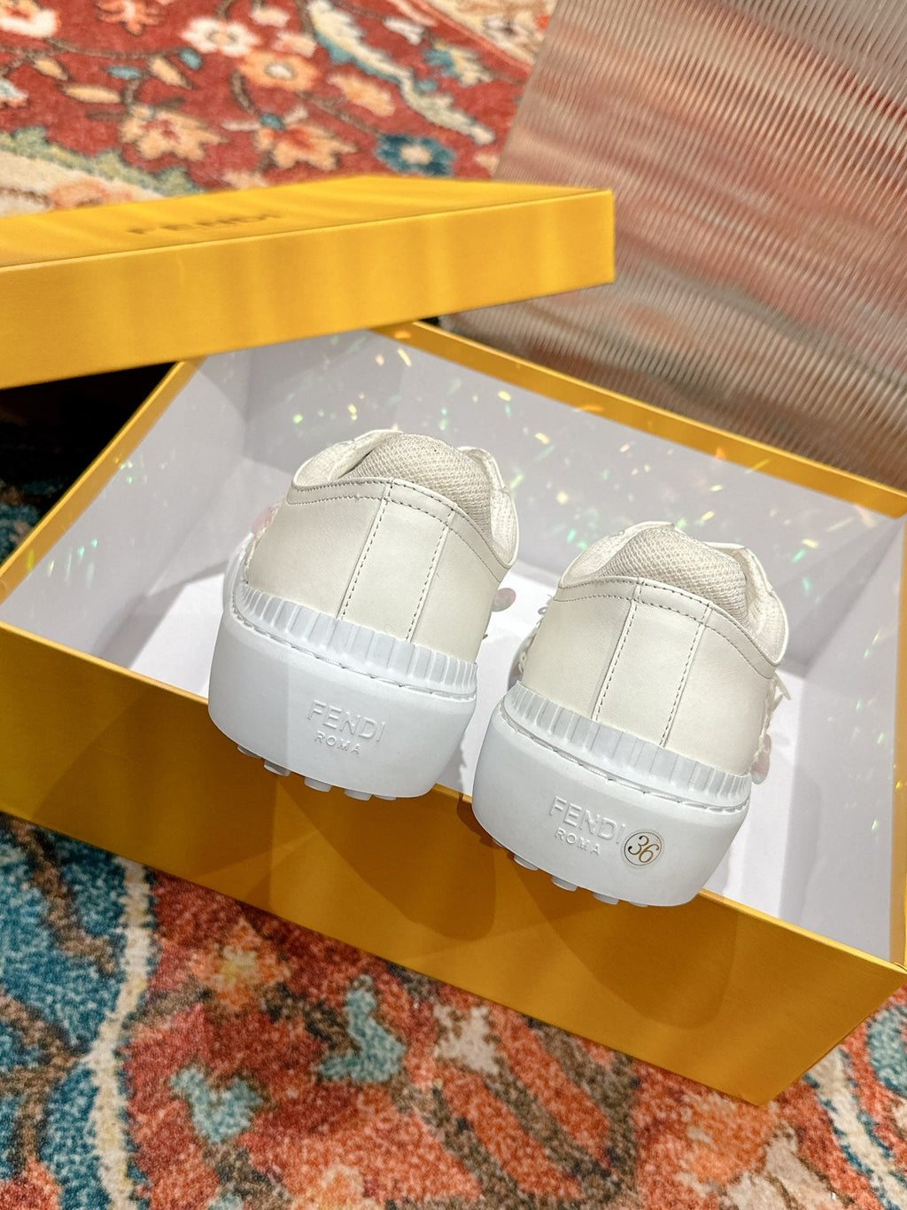 RUNWAY SEQUIN CASUAL SHOES IN WHITE CALFSKIN