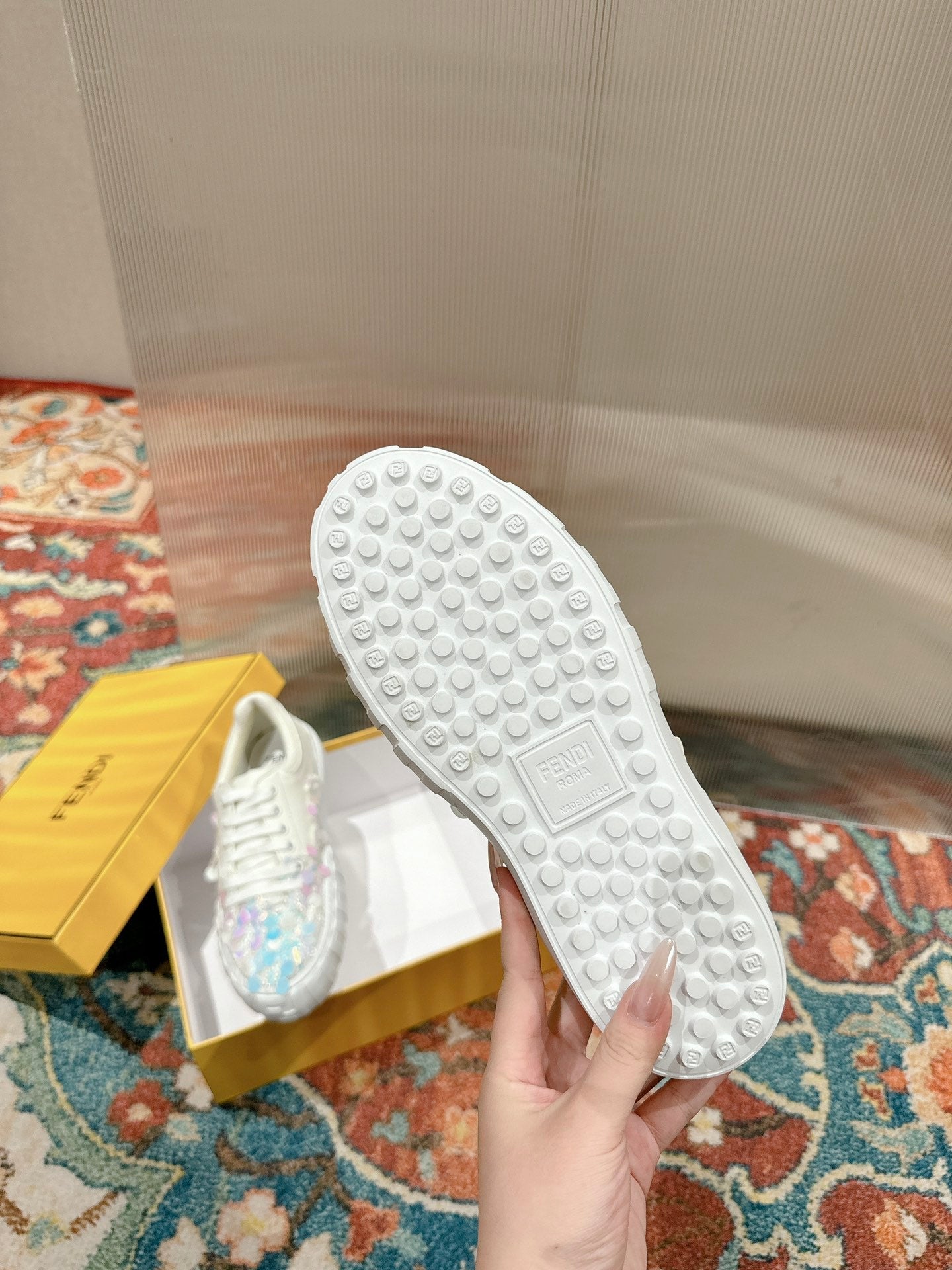 RUNWAY SEQUIN CASUAL SHOES IN WHITE CALFSKIN