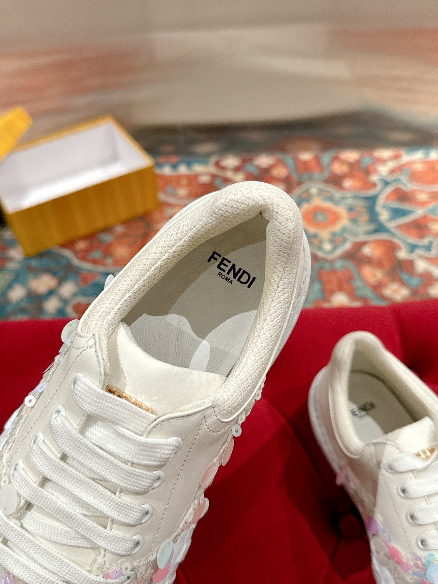 RUNWAY SEQUIN CASUAL SHOES IN WHITE CALFSKIN