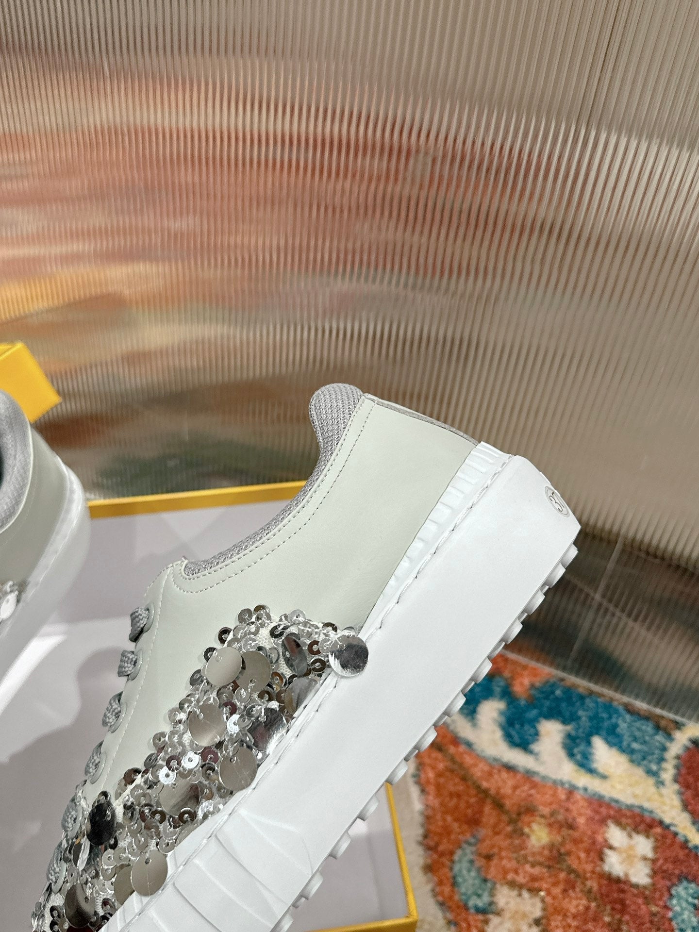 RUNWAY SEQUIN CASUAL SHOES IN PEARL GRAY CALFSKIN