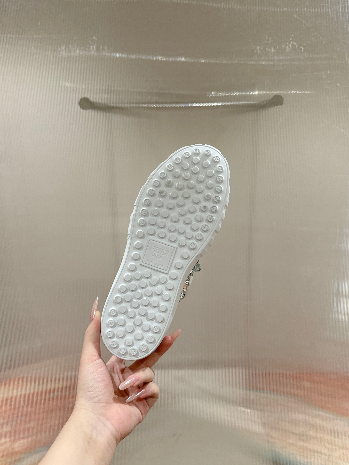 RUNWAY SEQUIN CASUAL SHOES IN PEARL GRAY CALFSKIN