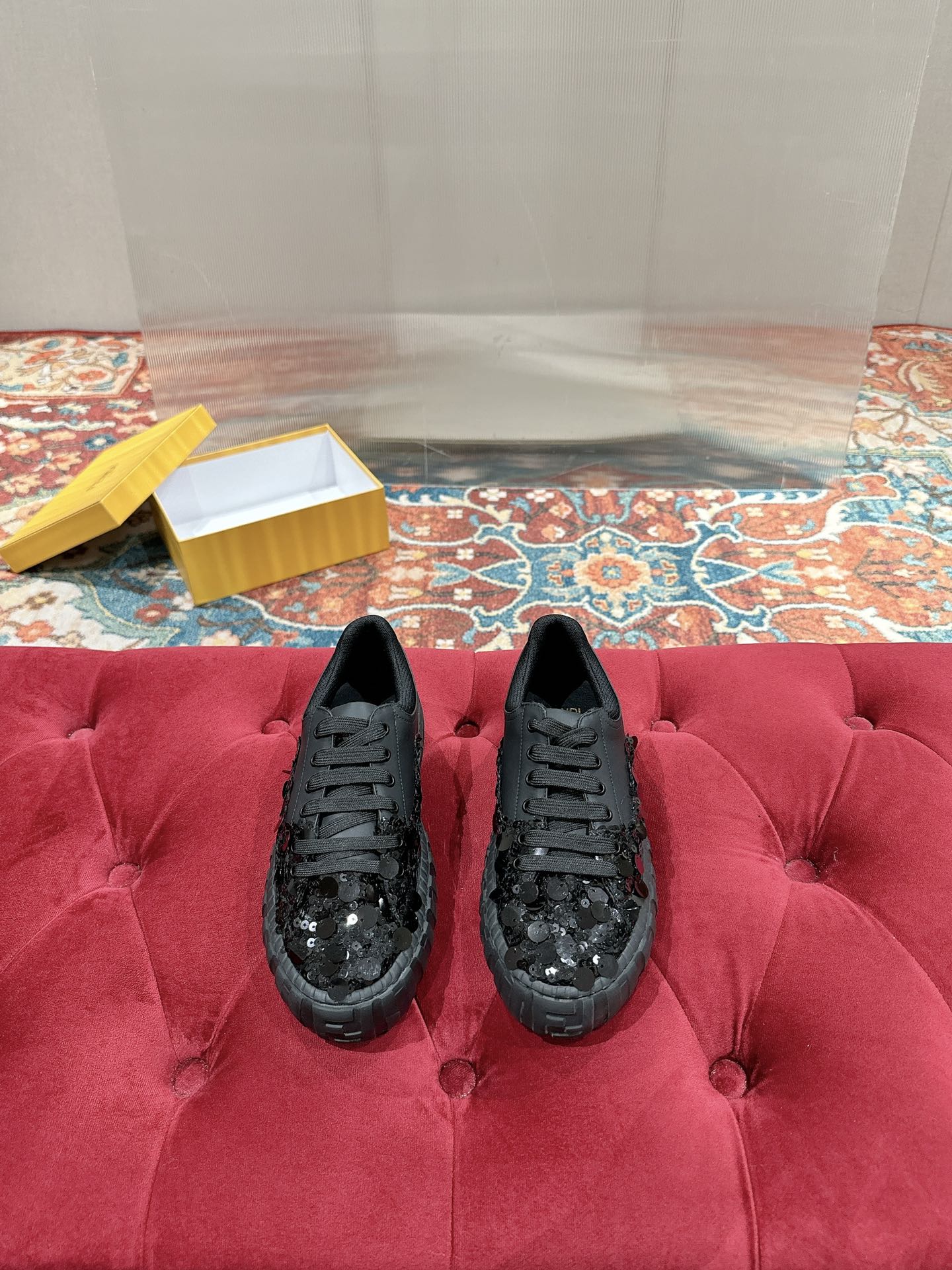 RUNWAY SEQUIN CASUAL SHOES IN BLACK CALFSKIN